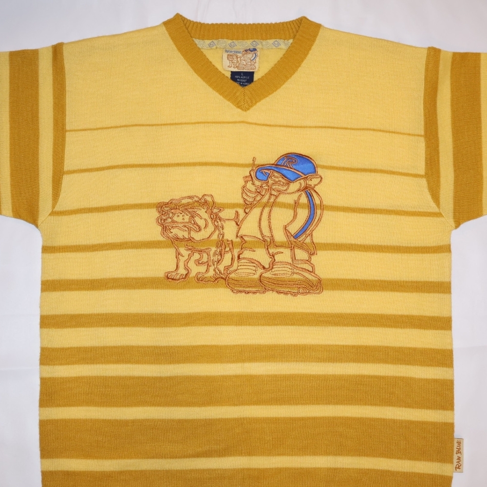 Yellow Striped Kids Sweater with Embroidered Design